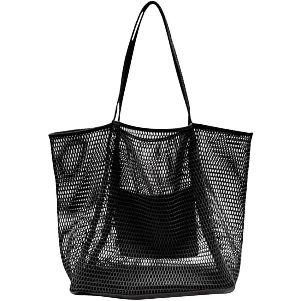 Mesh Beach Bag Lightweight Tote One Shoulder Bag Ladies Hand Wash Swimming Clothing Storage Pocket For Travel Family Holiday 1pcs black