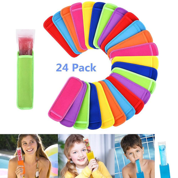 24-pack Ice Pop-hylsor Frostskyddande Popsicle-hållare Neopren-isolatorhylsor Frys sommar Återanvändbara Ice Pops-påsar 8 färger