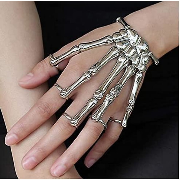 Skeleton Hand Armband Skelett Armband Legering Skeleton Hand Armband Skeleton Ring Hand Halloween Hand Skalle Kedja Finger Smycken Unisex Silver 1st