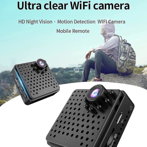 Minikamera 1080p vidvinkel wifi-kamera med rörelsedetektion (svart)
