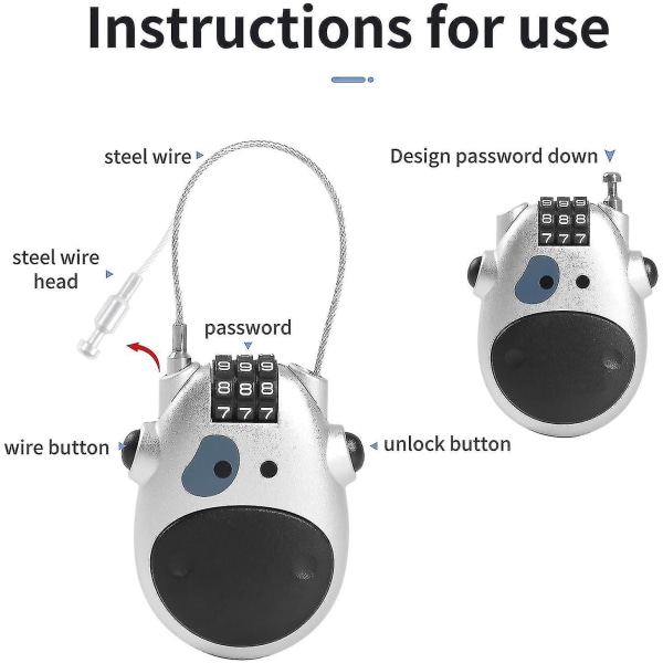 Kabellås: Cykellås Kombination Cykelkabellås + Bagagelås + Lås 3 Cifre