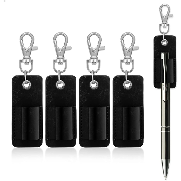 Portable Pu Leather Badge Lanyard Pen Storage Case (black) 4 Pieces(yu-1)