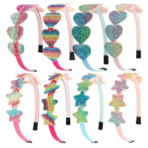 Glitter Heart Girls Pannband Rainbow Star Hariband För Barn Flickor Håraccessoarer Paket med 8