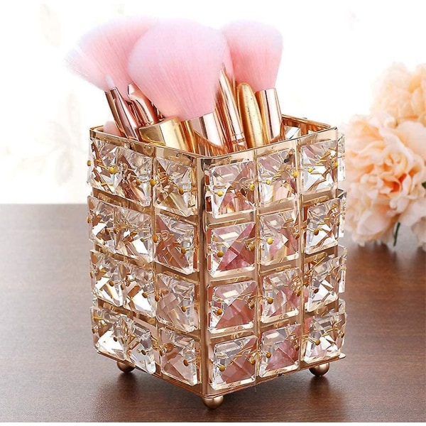 Elegant Luxury Square Crystal Makeup Organizer för läpppenna, ögonkuddar, (guld) (3-c-vn)