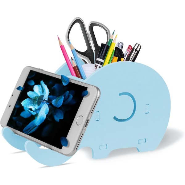 Skrivbordsorganisatör, söt elefantpenna pennhållare med mobiltelefonställ rosa (4-d-w) blue