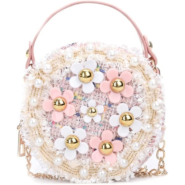 Små flickor Crossbody-väska med pärlblommor Mini söt prinsessa handväskor Axelväska för flickor, student Skolkontorstillbehör(5-e-d)