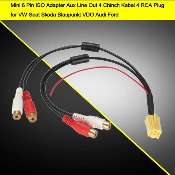 Bil ISO Adapter, Mini 6 Pin ISO Adapter Auxiliary Line Out 4 Chinch Kabel 4 RCA sätesplugg