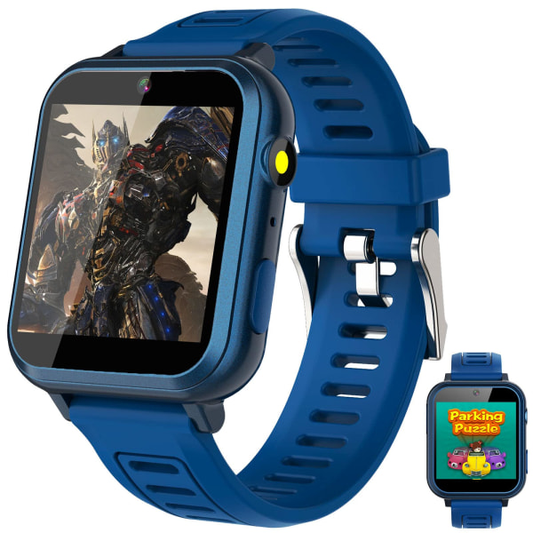 Smart watch, case, mörkt marinblått sportarmband, 24-tums spelkamera röstmusikvideospelare, stegräknare ficklampa, present till barn
