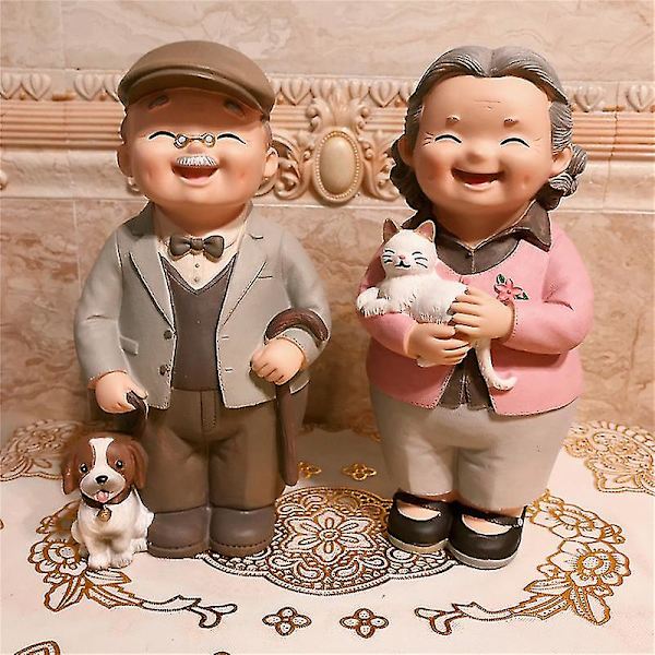 Söta äldre par figurer Bordsdekoration, presentidé till morfar/mormor