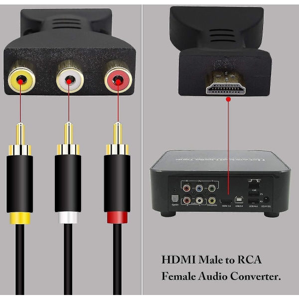 2 HDMI Rca ljud- och videoadaptrar, Digital Signal 3 Way Splitter 1080p Av Hdmi till 3 Rca