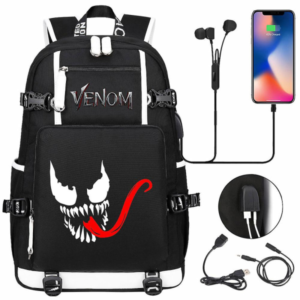 Venom Printed USB Skolväska för ungdomar (3-2) Color-1