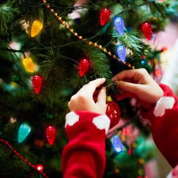 Solar Christmas Lights Outdoor C6 Strawberry String Lights, Multicolor