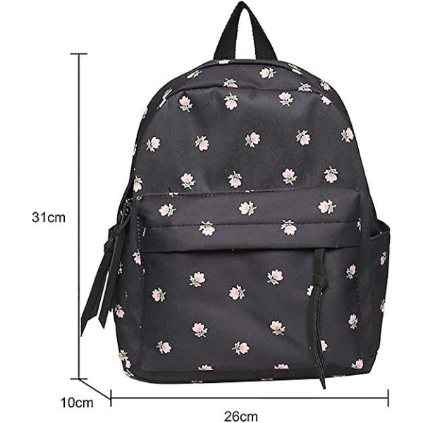 Ryggsekk Blomst Skolevesker Casual Skole Ryggsekk Blomstertrykk Studenter Reise Skulder Skole Bokveske Casual Ryggsekk (c-v-3) black