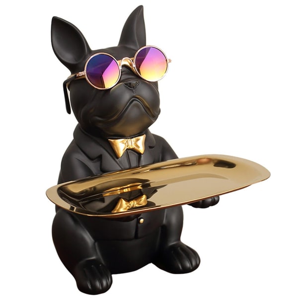 Opbevaringsskuffe Snack Nøgle Organizer Kunststatue Cool Hund Skulptur Sød Harpiks Bulldog Figur