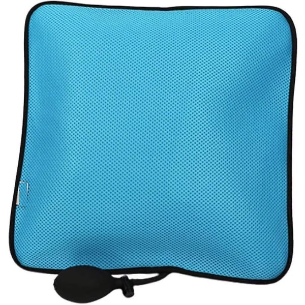 Inflatable Travel Pillow Portable Lumbar Support Back Cushion with Pump, Suitable for Home Office and Car (Blue)