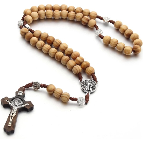 5st katolskt trä rosenkranshalsband katolskt trä pärlor kors halsband handgjorda vintage religiös bön Chaplet sträng massivt trä kors halsband för