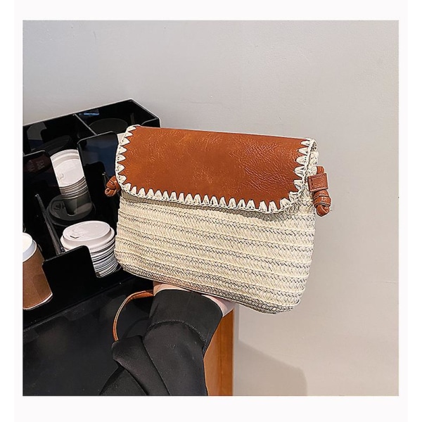 Kvinnors Halm Clutch Bag Strandväska Mode Liten Crossbody Handväska Handväskor Dam Handväska Halmvävd Strandrotting Dam Axelväska beige