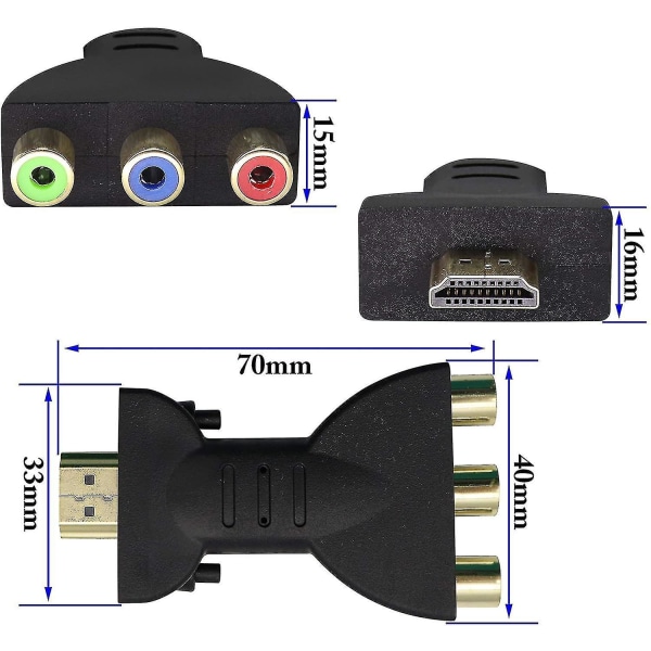 2 HDMI Rca ljud- och videoadaptrar, Digital Signal 3 Way Splitter 1080p Av Hdmi till 3 Rca