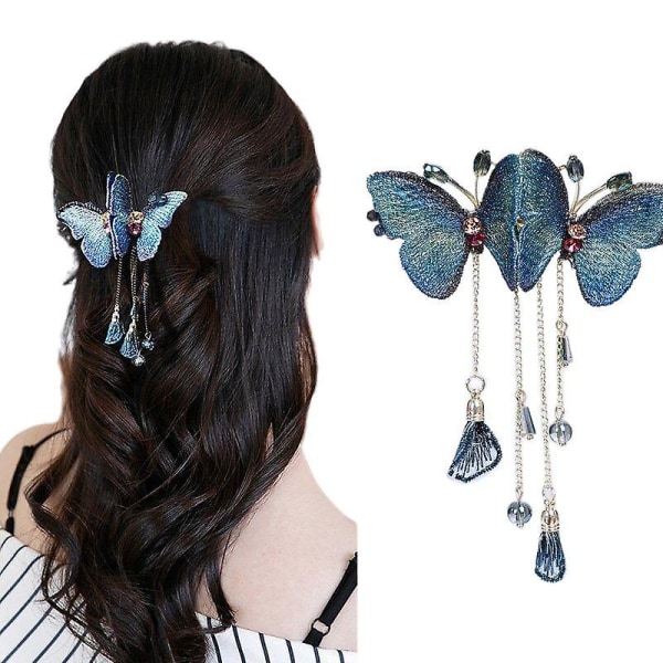 Elegant tofs fjäril hårnål rörliga flygande flickor glänsande hår clips hårspänne Blue