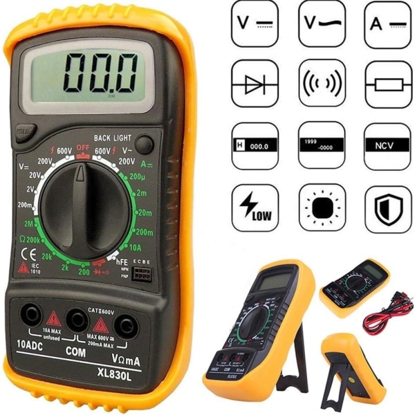 XL830L Bärbar Digital Multimeter Bakgrundsbelysning AC/DC Amperemeter Voltmeter Ohm Tester Handhållen LCD Spänning Ström Power Meter Test