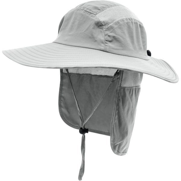 Herr UPF 50+ solskyddshatt med bred brättad Bucket Hat med halsskyddslampa grå
