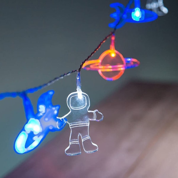 LED-slingor för barnrum med taklampor Rocket Rymdskepp Astronaut dekorativa lampor för barn LED-festlampor, 6M 40LED (batteri+ USB+8 Mo)