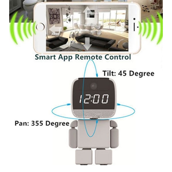 2mp Trådløst Smart Robot Ur Overvågningskamera 1080p Wifi Skjult Spy CCTV Kamera Understøtter Fjernvisning og Fjernbetjening