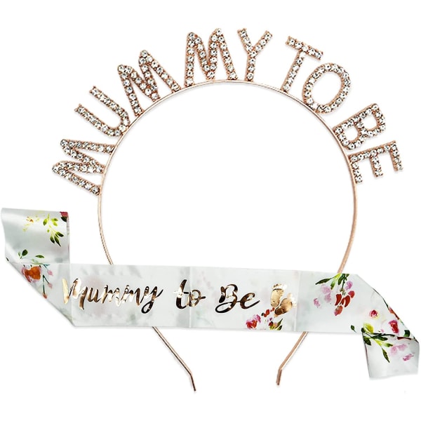 Mummy To Be Sash With Rhinestone Crown Tiara Headband, Mom To Be Baby Shower Satin Sash And Tiara (rose Gold)