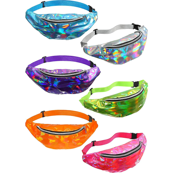 6 Pieces Holographic Fanny Packs Neon Bachelorette Rave Fanny Pack Set (d-583-a)