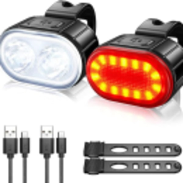 Vanntett LED-sykkellyssett, USB-oppladbare sykkellys, baklys foran