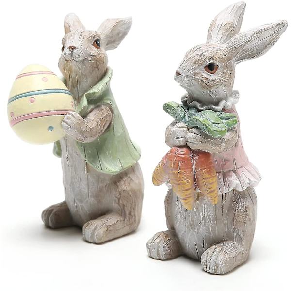 Påskehare-dekorationer Forårs-boligindretning Bunny-figurer (påskegrå kanin 2 stk)