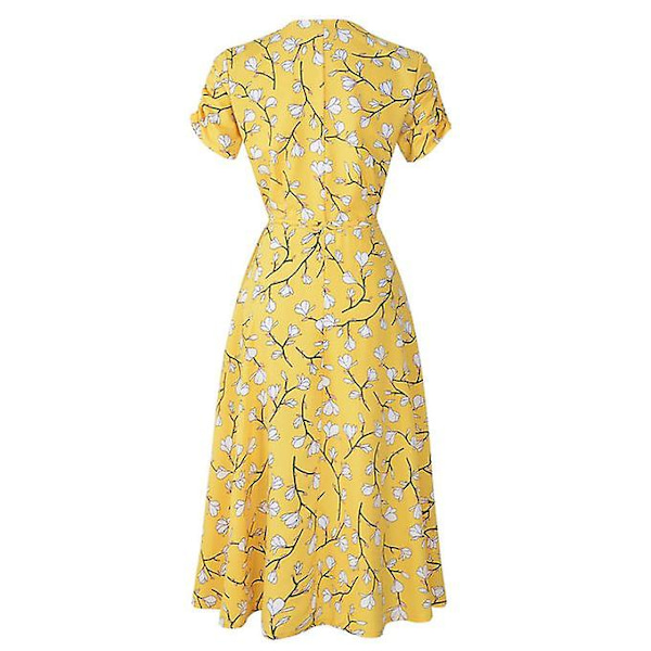 Dam V-ringad print med blommönster, kort dam S L