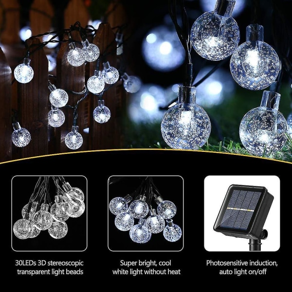 5/6,5/9,5 m Crystal Ball Solar String Lights, 20/30/50 Led Solar Patio String Lights, 8 Modes Outdoor Solar Lights Vanntett For Garden Patio Hage Ons white 9.5m
