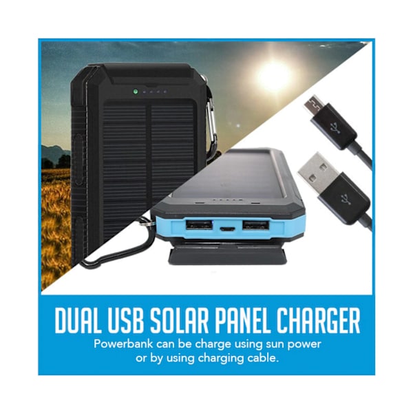 Solar PowerBank 10000mAh Dual USB Akkulaturi Taskulamppu Kompassi - Oranssi