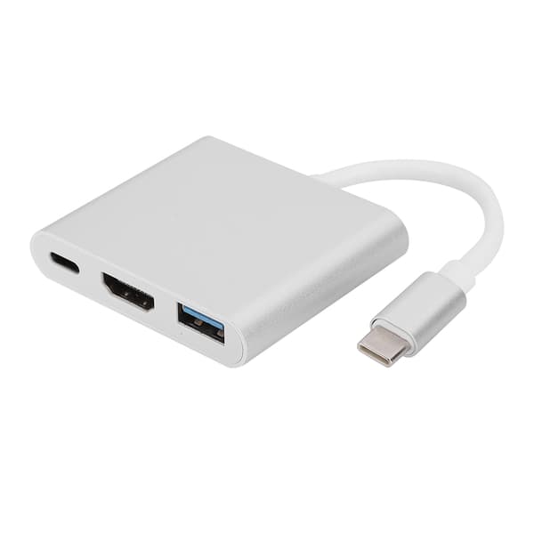 Type C til HDMI-adapter 3 i 1 Bærbar Multifunksjonell Metallskall Sølv