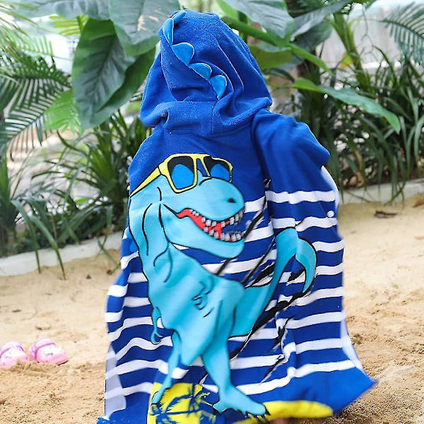 Poncho hættehåndklæder til børn, udsøgt mønster strandbadehåndklæder med hætte til drenge piger børn Dinosaur