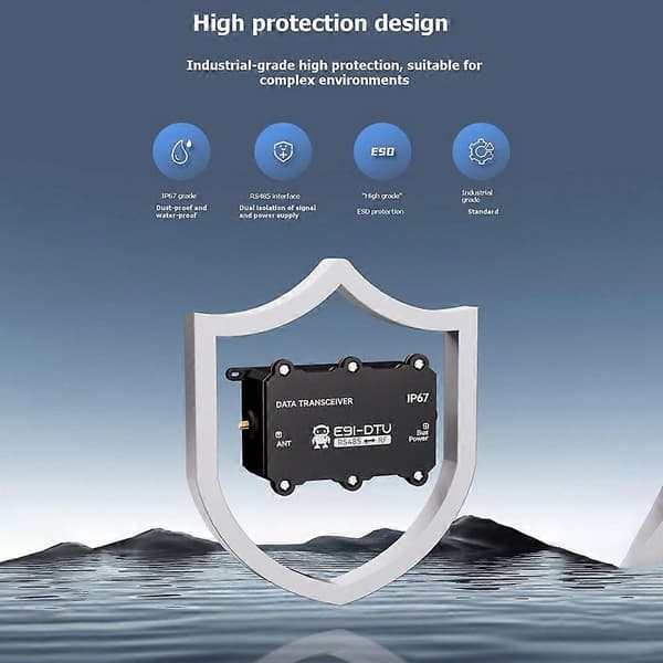Lora Trådløs 850-930Mhz Datatransmitter E91-DTU LoRa Trådløs Datatransmitter RS485 IP67 Vandtæt Black