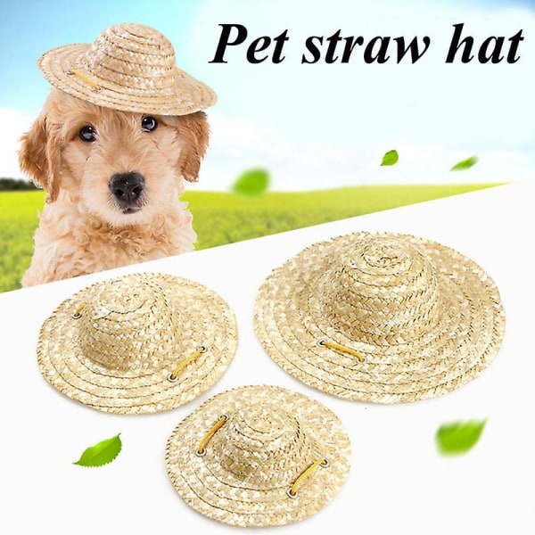 Kattehue Hundehue Kæledyrshat Stråhat Kæledyrstilbehør Mode Cosplay Bondehat Sunbonnet Doggy Hættetrøje Hovedbeklædning Tilbehør Solhat S beige