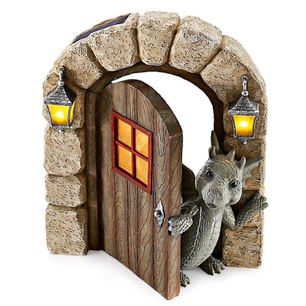 Hage Drage Statue Resin Vegg Art Dekorasjon Dinosaur Ornament Open the door