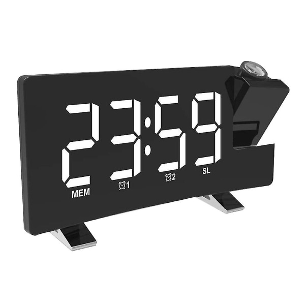 Projektionsväckarklocka, radio digital klocka med USB laddare, 0-100 % fullområdesljusdimmer, dubbel väckarklocka för tunga sovplatser, snooze