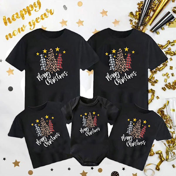 2025 Nya Mode Toppar - Förälder-Barn Sommar T-shirts - 3 Julgranar Svart 110cm T-shirt