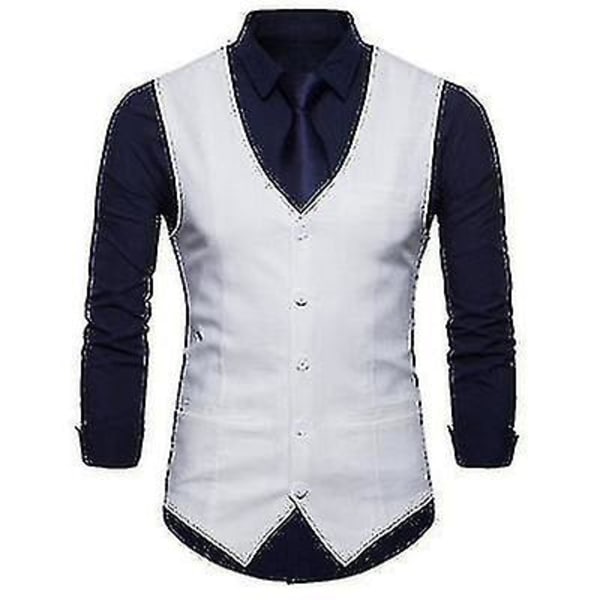 Men's Solid Color Single Breasted Vest white XL