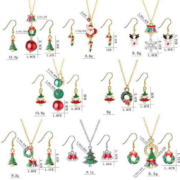 Set of 8 Christmas Themed Necklaces and Earrings Christmas Collection