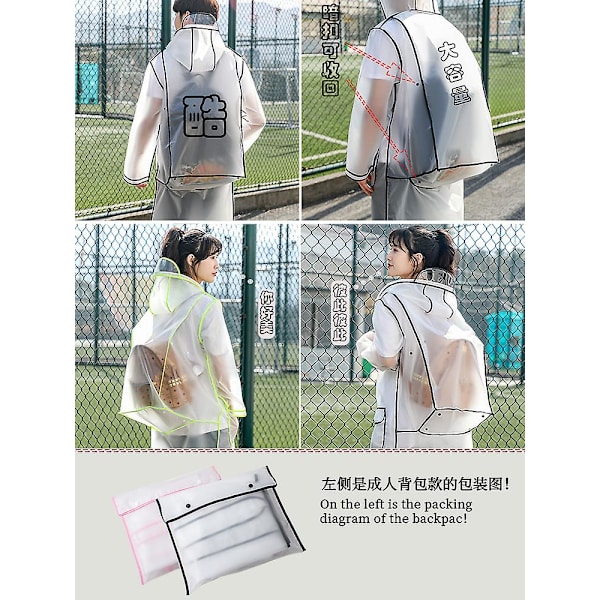 Ny mode Kvinder Gennemsigtig Plast Piger Regnfrakke Rejse Vandtæt Regntøj Man Poncho Udendørs Regnfrakke Bærerygsæk XL Sort (rygsæk) XL Black (backpack)