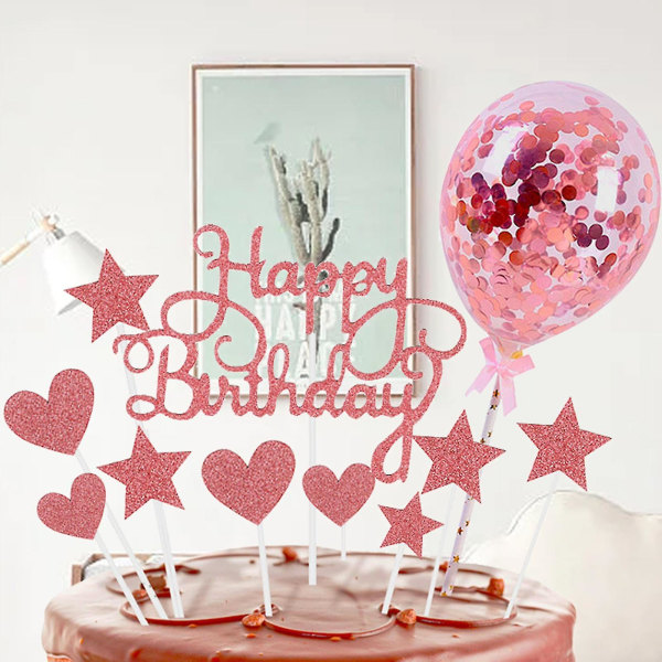 1 sæt kagekort Brugervenligt glitterpapir Pentagram fødselsdag Topper ballonsæt til børn H