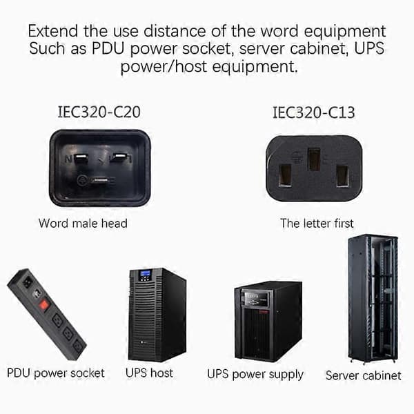 IEC 320 C13 til C20 AC Strømkabel Adapter til PDU UPS (1.8M) black