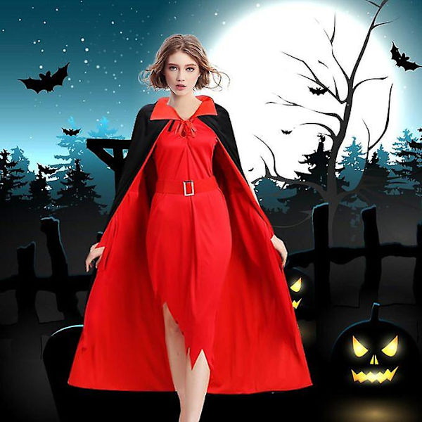Halloween Vampire Svart&röd mantel Dracula Cape Ad 90cm Dubbel