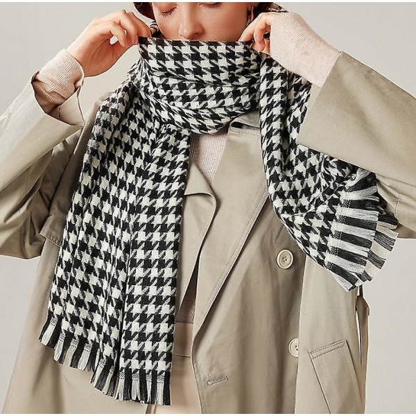 Vinter Ull Skjerf Sjal For Dame Langt Store Tykke Varme Vendbare Skjerf Black