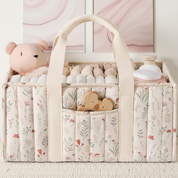 【BQ】Portable Storage Basket with Sturdy Handles Light Blue White Polyester Organizer for Car Trunk Home