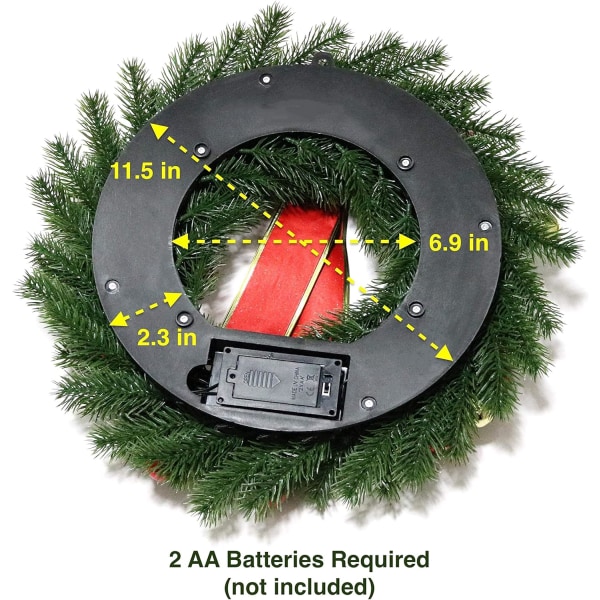 Den nya Julkrans med 40 ledlampor Batteridrivna julfestdekorationer 16 tum med timer metallhängare